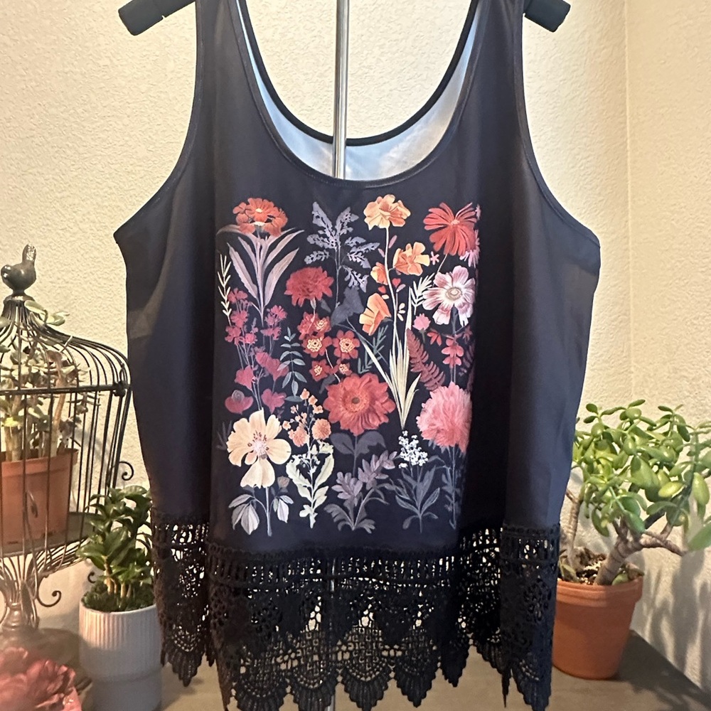 Black Boxy Embellished Sleeveless Tank Top